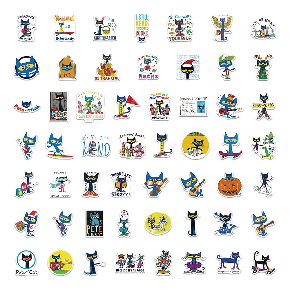 Playful Blue Cartoon Cat Sticker Pack