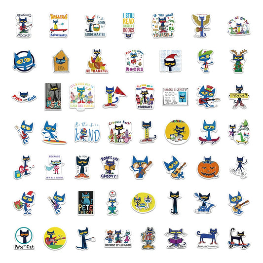 Playful Blue Cartoon Cat Sticker Pack