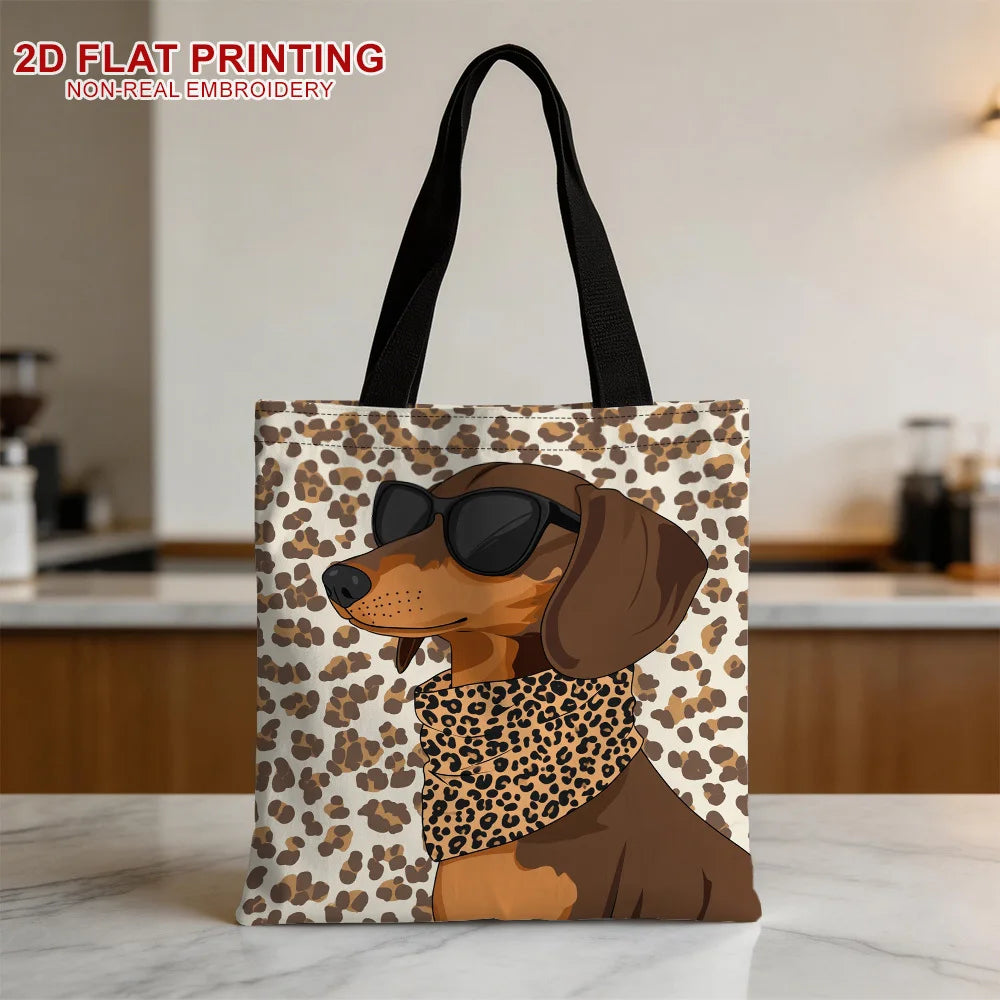 Dachshund Leopard-Print Tote Bag, 35 × 40 cm