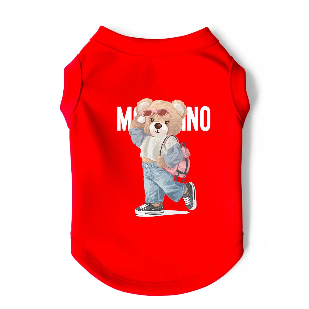 Bear Graphic Sleeveless Dog Shirt in Pink and Red