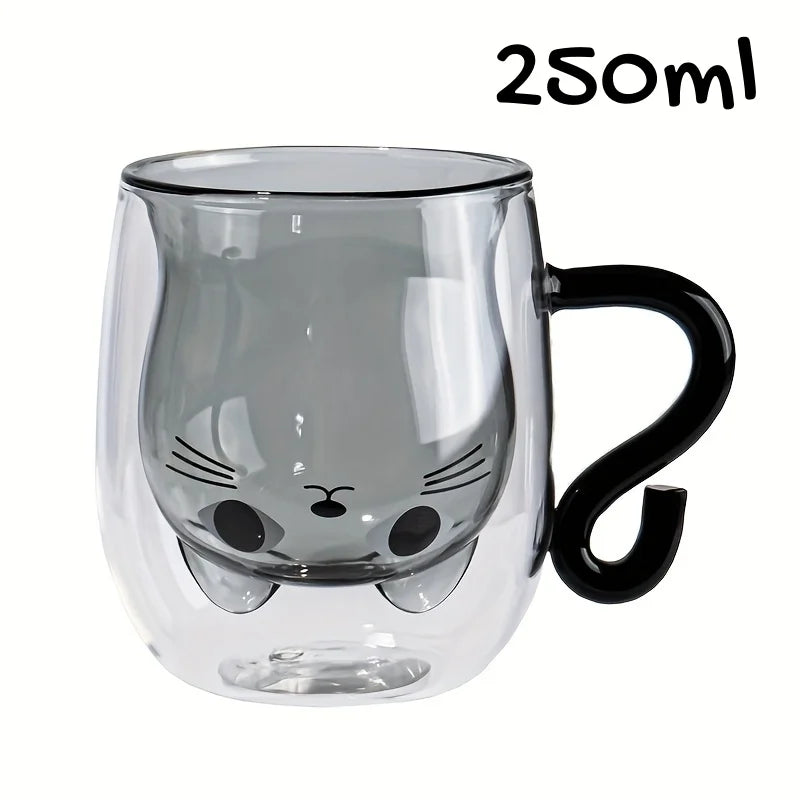 Tasse à double paroi en verre chat mignon