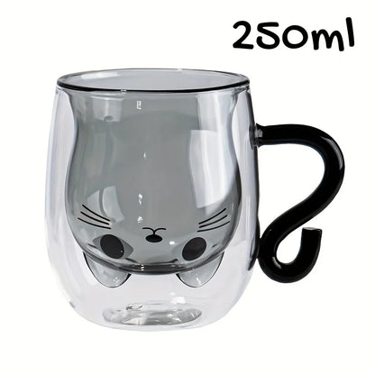Tasse à double paroi en verre chat mignon