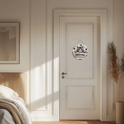 Wooden Cat Welcome Wall Decor