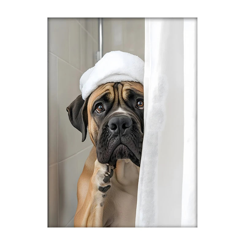 Art mural mignon de serviette de chiens de douche