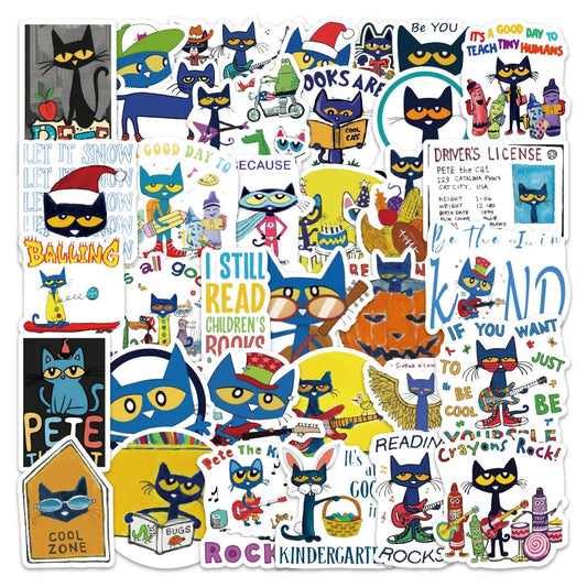 Playful Blue Cartoon Cat Sticker Pack