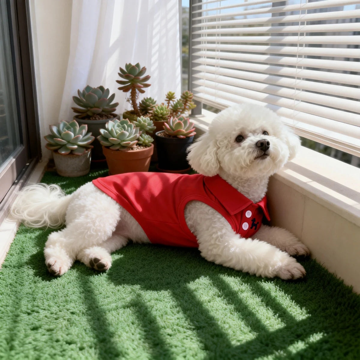 Red Sleeveless Dog Polo Shirt with Button Collar