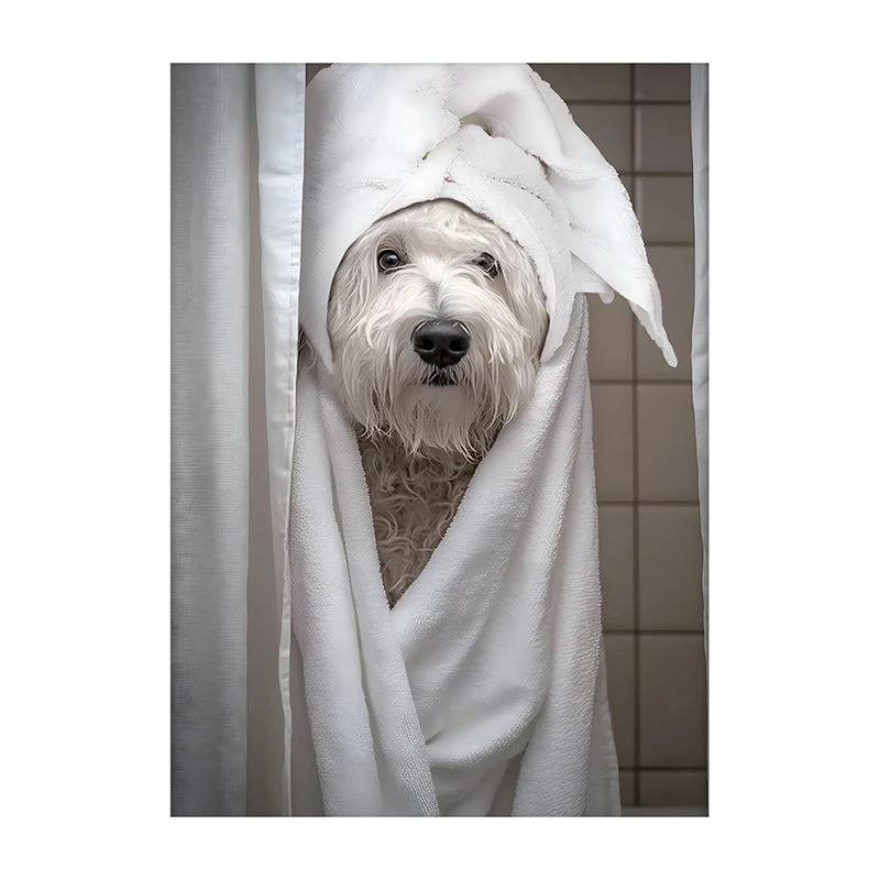 Art mural mignon de serviette de chiens de douche