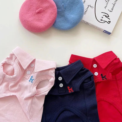 Sleeveless Cotton Dog Polo Shirt with Button Collar