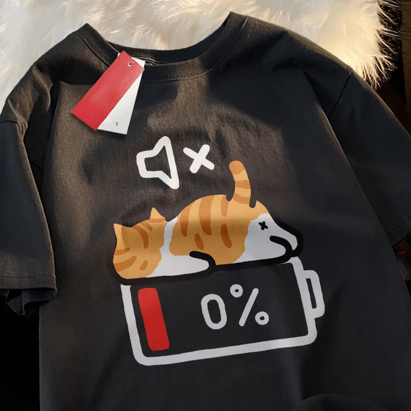 Battery Died Cat Cartoon Shirt