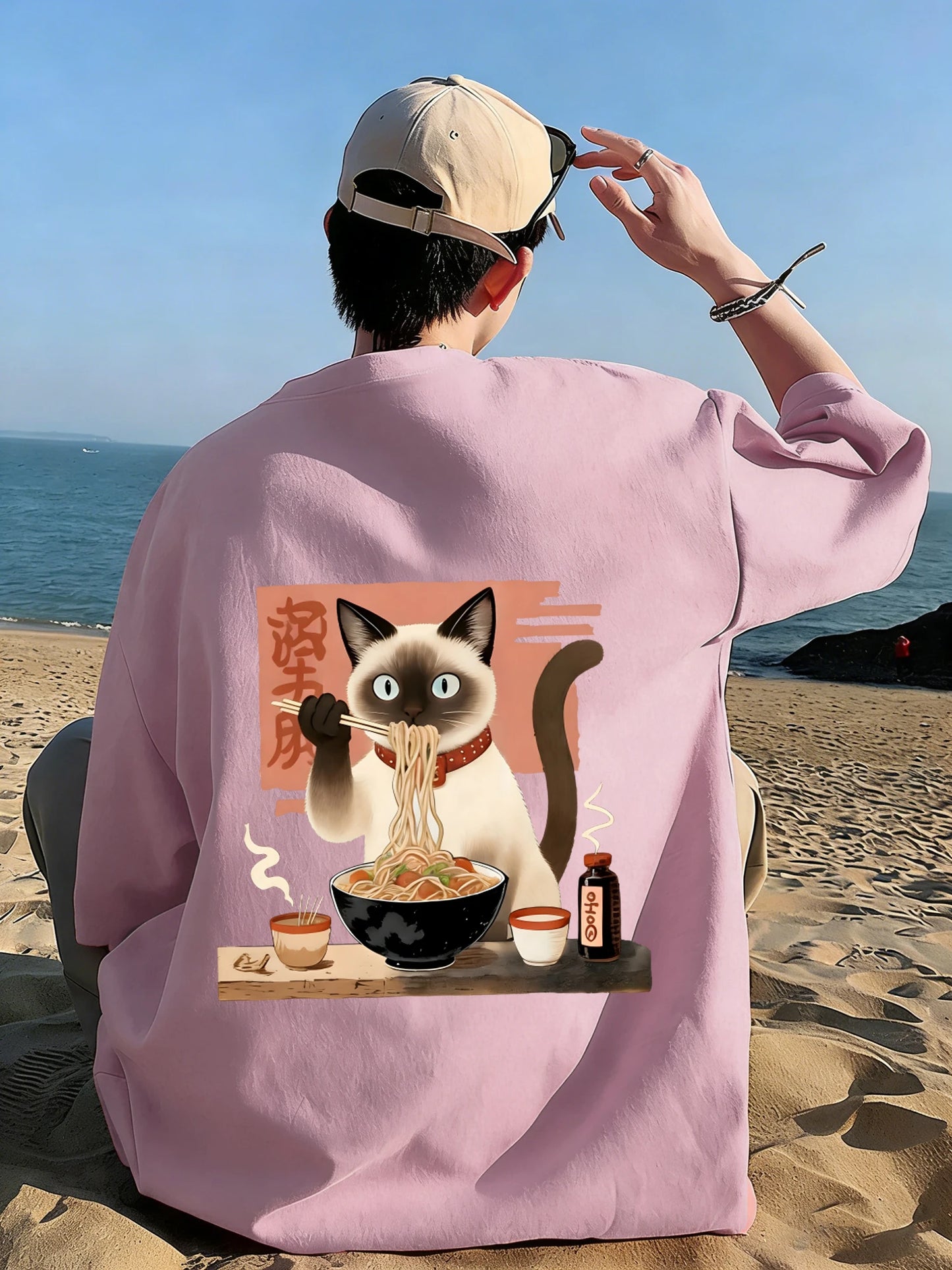 Siamese Cat Eat Noodles T-Shirt