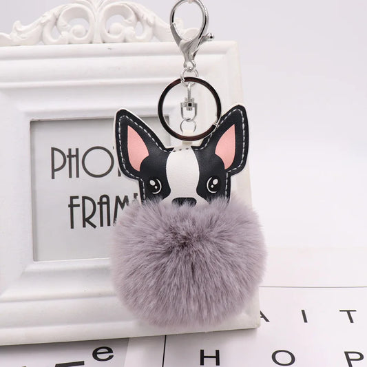 Porte-clés à breloques pelucheux bouledogue français