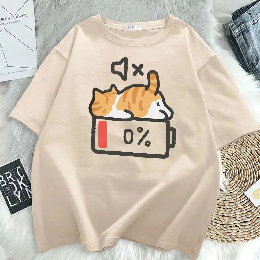 Battery Died Cat Cartoon Shirt