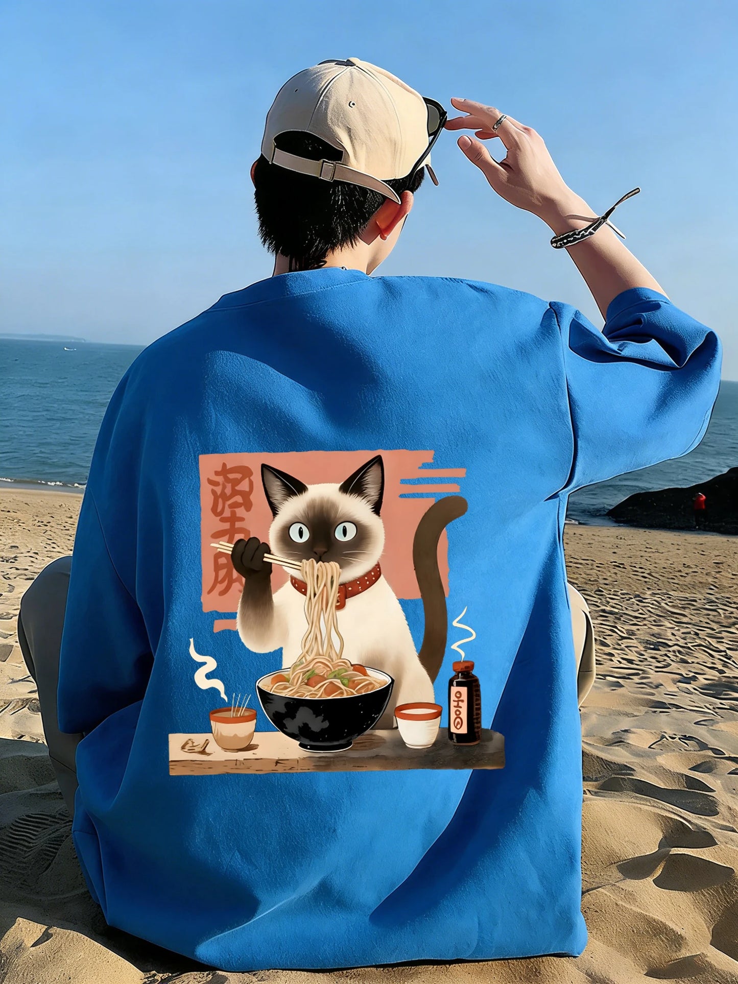 Siamese Cat Eat Noodles T-Shirt