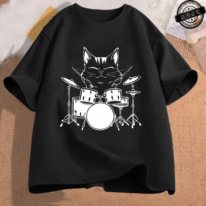 Drumming Cat Music T Shirt