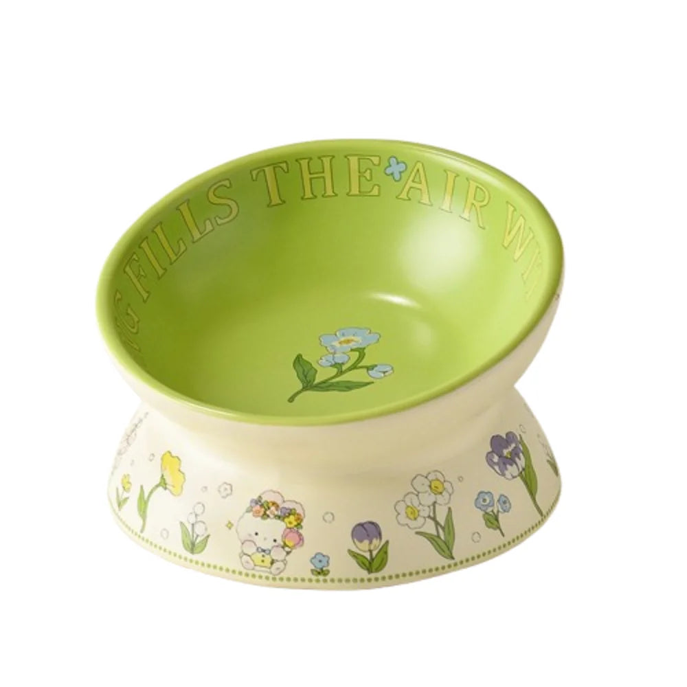 Durable Flower Ceramic Cat Bowl