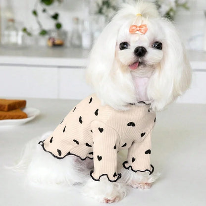 Heart-Print Waffle Dog Shirt with Ruffle Edges