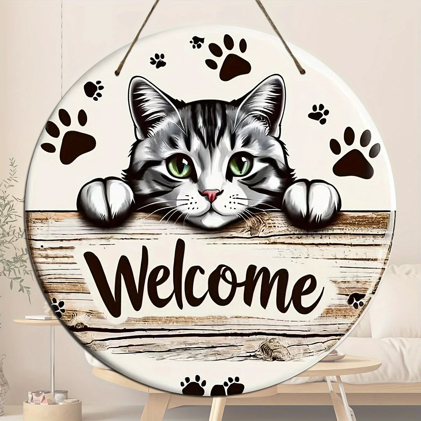 Wooden Cat Welcome Wall Decor