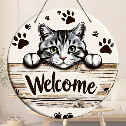 Wooden Cat Welcome Wall Decor