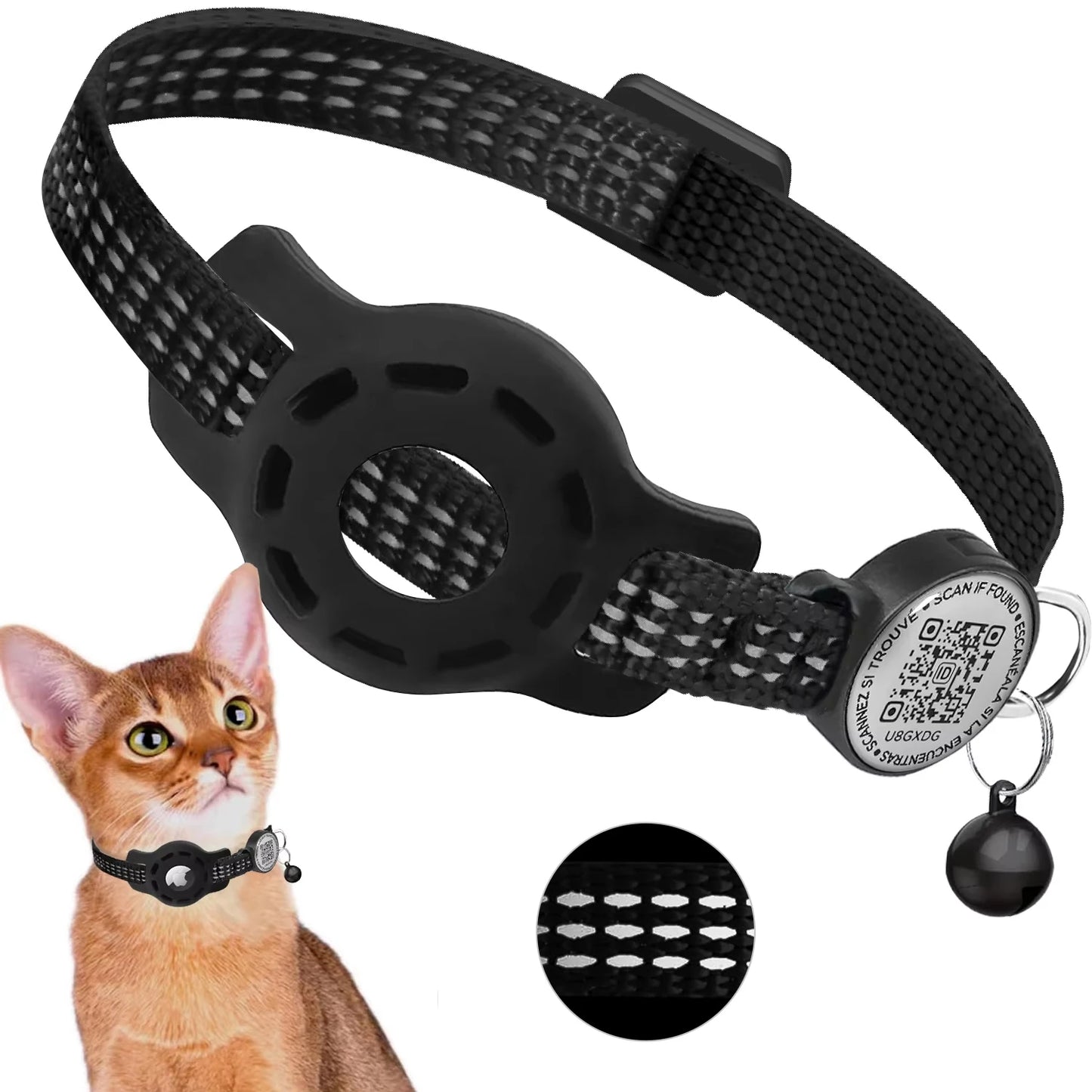Cat GPS Collar with QR Code & AirTag Case