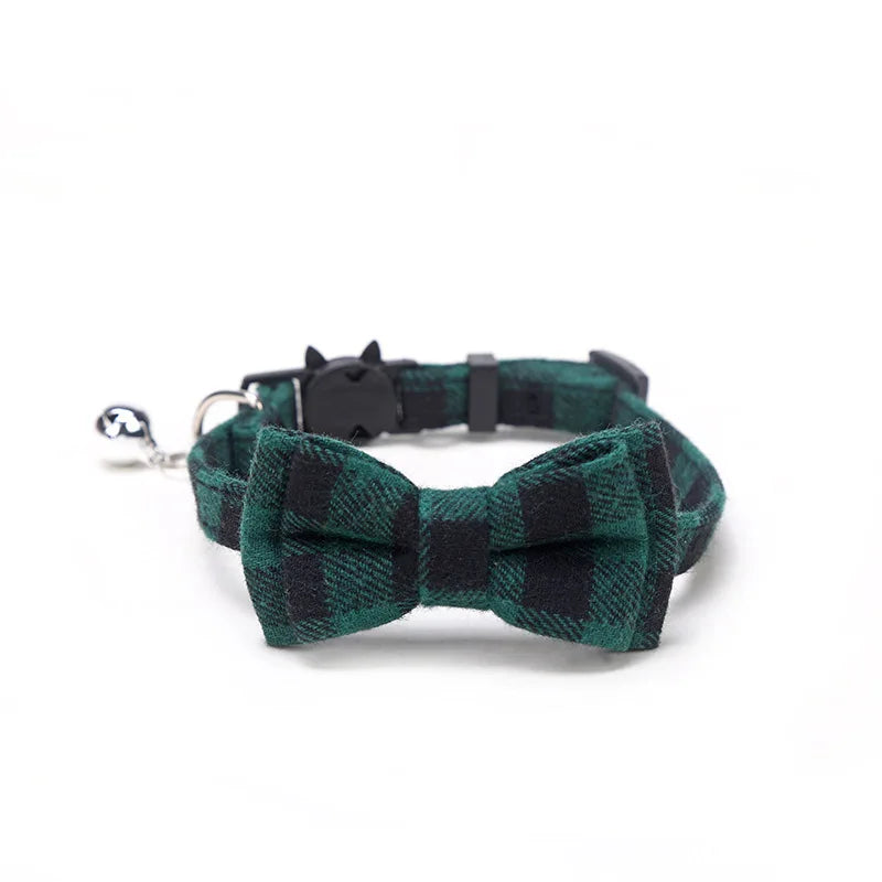 Cute Plaid Pet Collar with Bow Tie & Bell