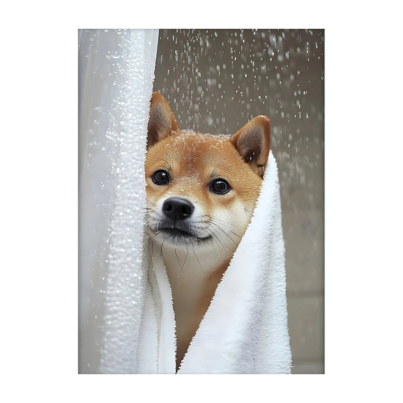 Art mural mignon de serviette de chiens de douche