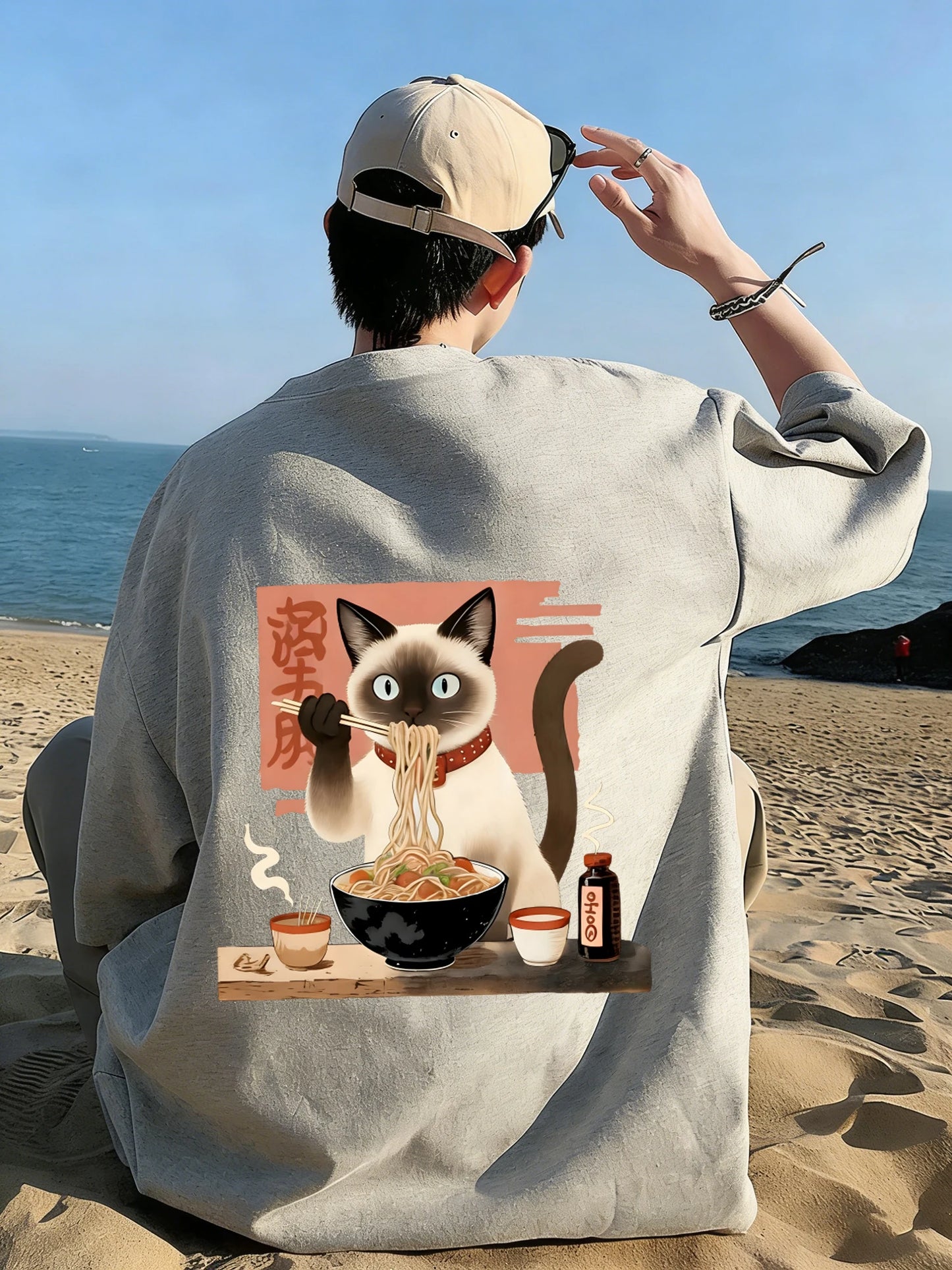 Siamese Cat Eat Noodles T-Shirt
