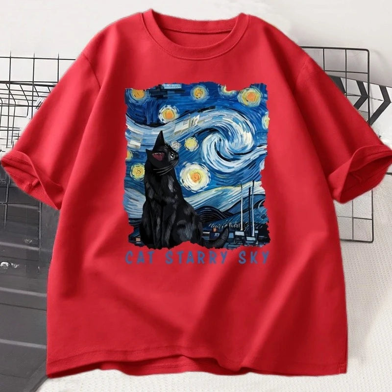 Black Cat "Starry Sky Night" T-Shirt