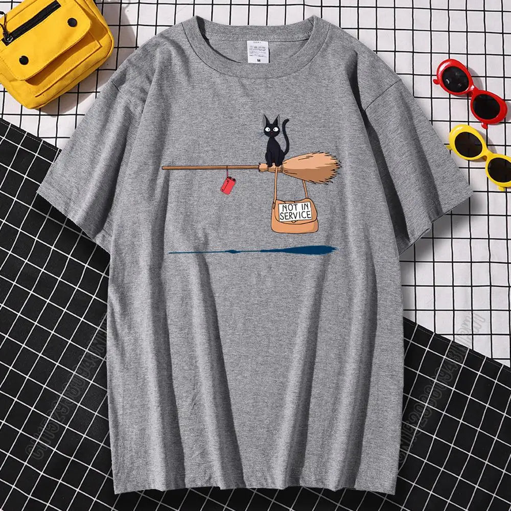 Cat On Magic Broom T Shirt