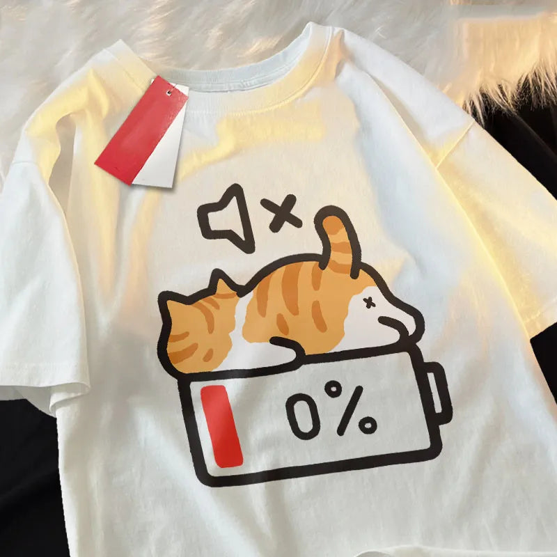 Battery Died Cat Cartoon Shirt
