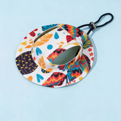 Cotton Pet Bucket Hat with Ear Openings and Adjustable Cord