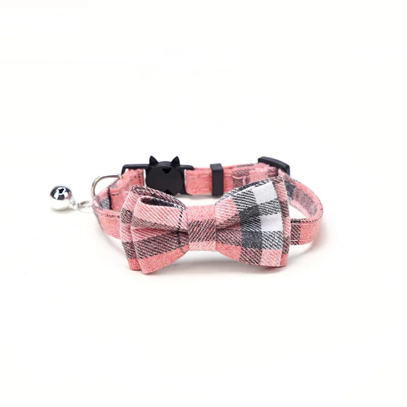 Cute Plaid Pet Collar with Bow Tie & Bell