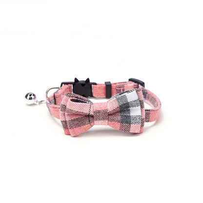 Cute Plaid Pet Collar with Bow Tie & Bell