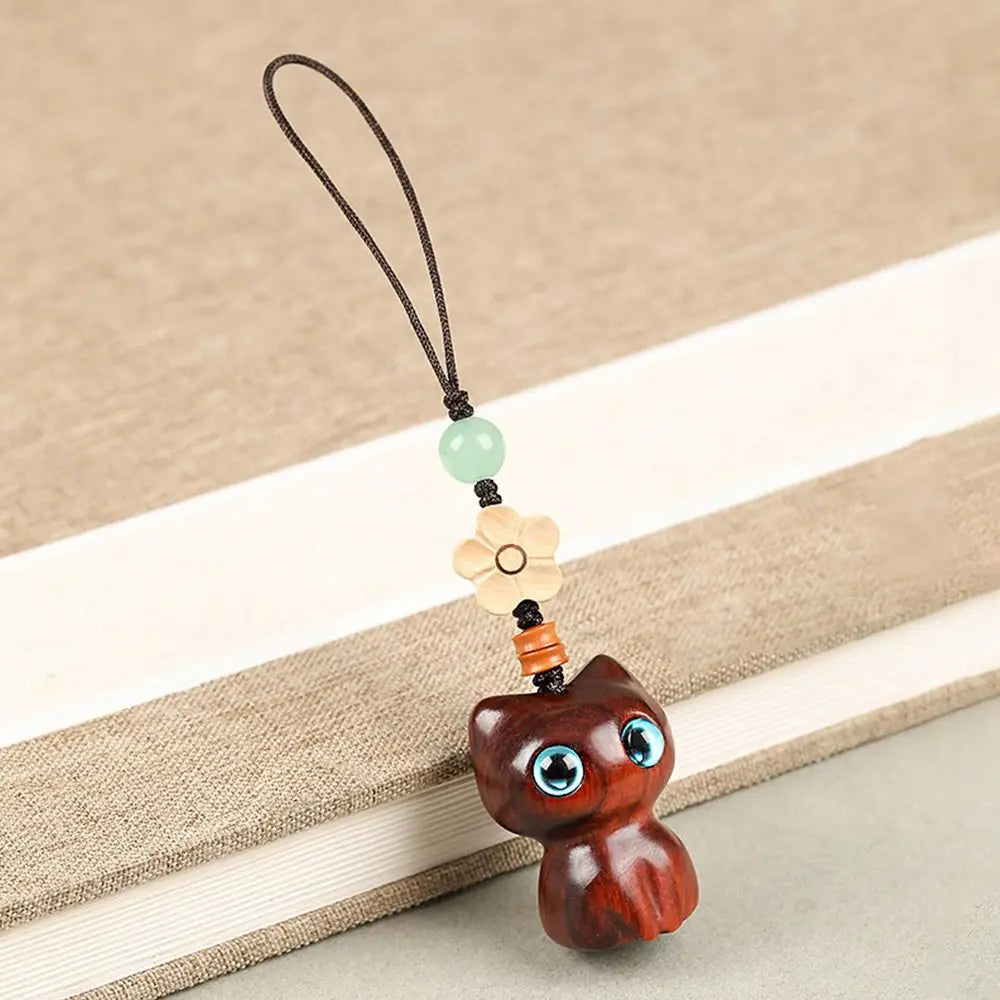Porte-clés chat porte-bonheur en bois
