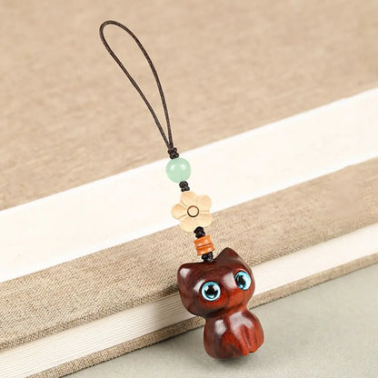 Porte-clés chat porte-bonheur en bois