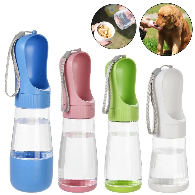 2-in-1 Pet Water Bottle with Food Storage and Drinking Trough