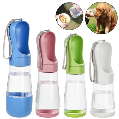 2-in-1 Pet Water Bottle with Food Storage and Drinking Trough