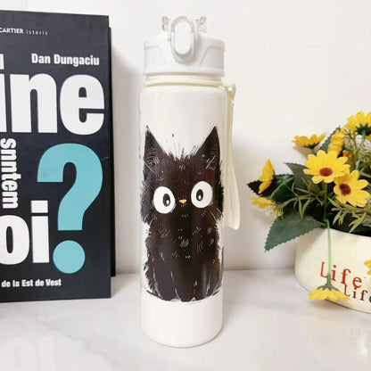 Bouteille d'eau de dessin animé de chat noir