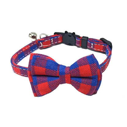 Cute Plaid Pet Collar with Bow Tie & Bell