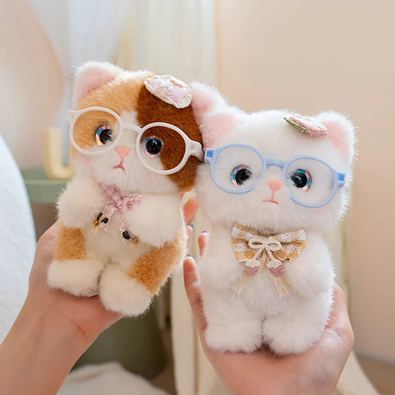 Cat Plush with Glasses and Bow Details