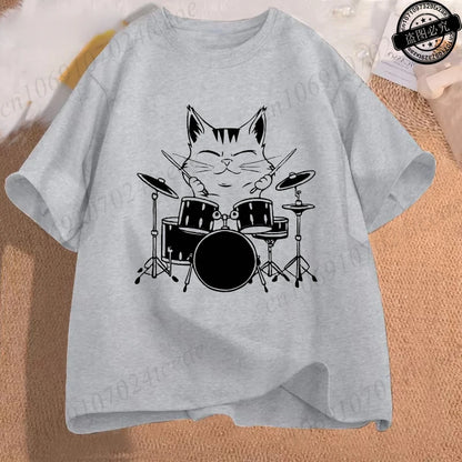 Drumming Cat Music T Shirt
