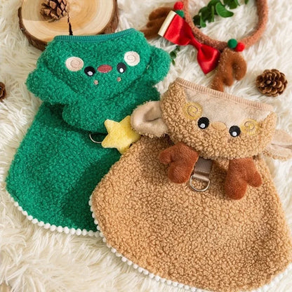 Christmas Fleece Pet Cape with Festive Character Details