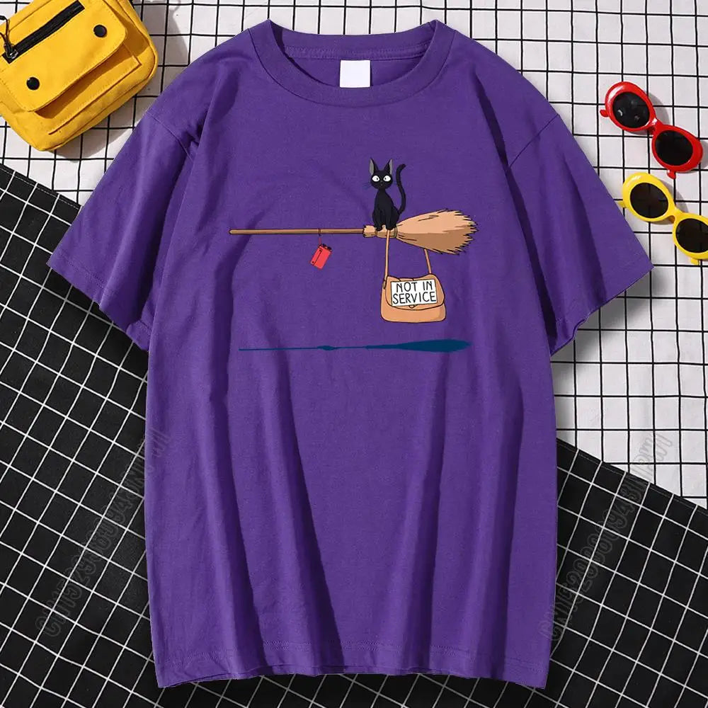Cat On Magic Broom T Shirt