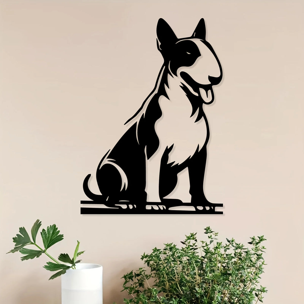 Bull Terrier Metal Wall Art with Black Cutout Design