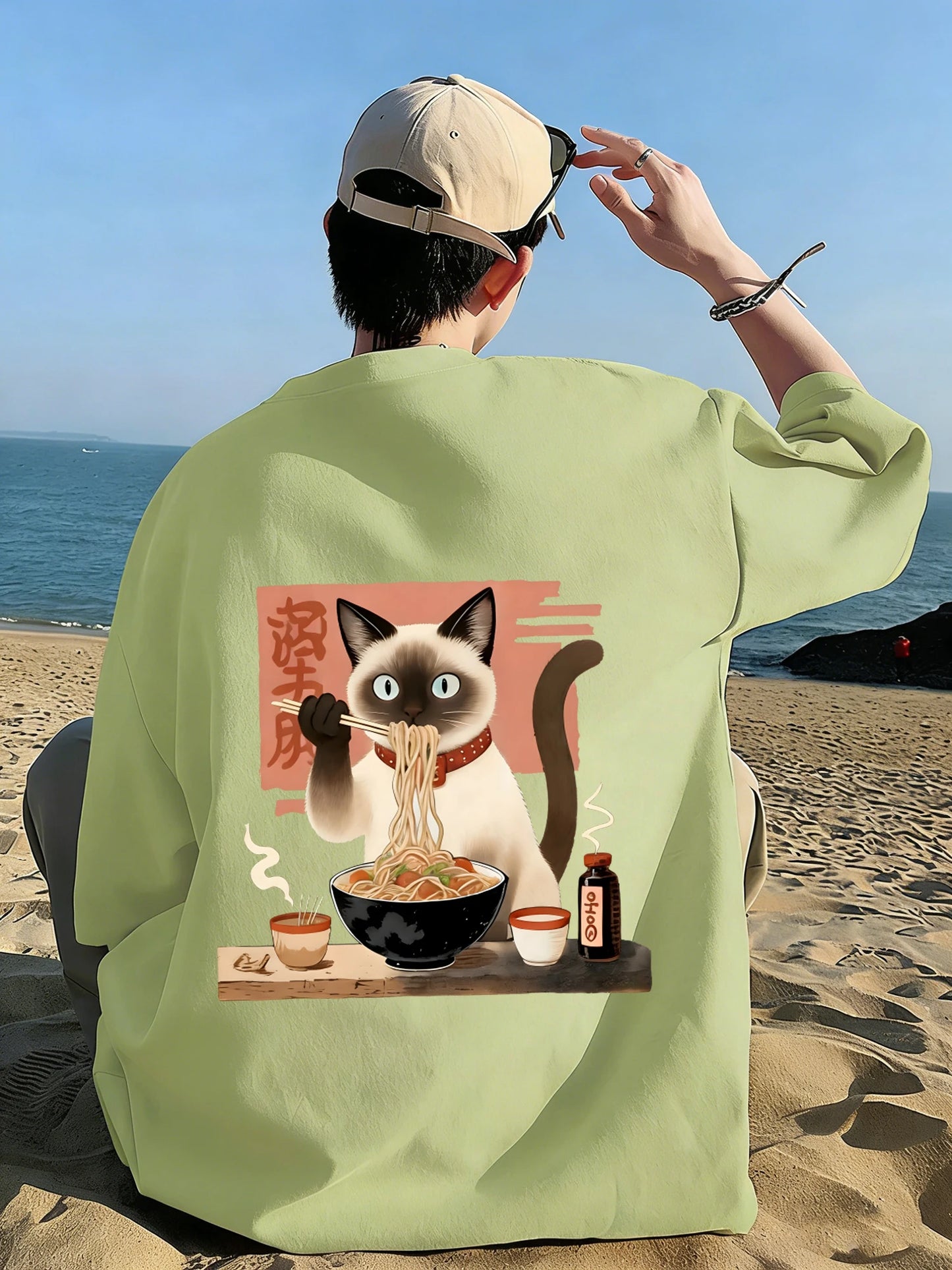 Siamese Cat Eat Noodles T-Shirt