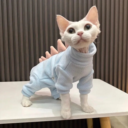 2. Warmer, hochgeschlossener Katzen-Overall aus Polar-Fleece mit vollständiger Wickelpassform, Herbst-Outfit für Haustiere, Schlafanzug für Ruhe- und Schlafzeiten im Schlafzimmer, für haarlose Katzen mit dünner Haut