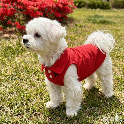 Red Sleeveless Dog Polo Shirt with Button Collar
