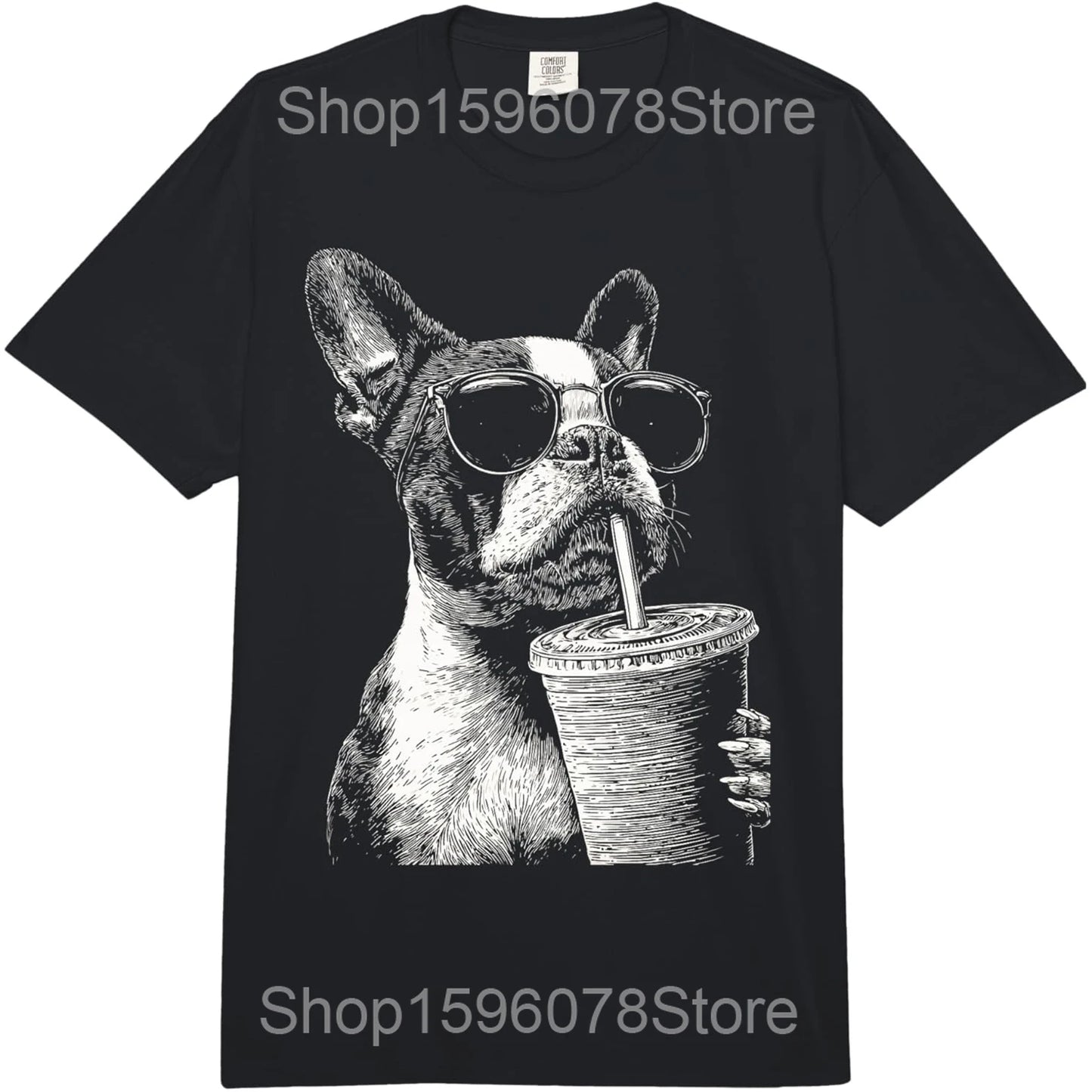 Boston Terrier Drinking Iced Coffee Shirt