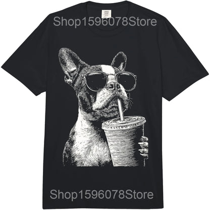 Boston Terrier Drinking Iced Coffee Shirt