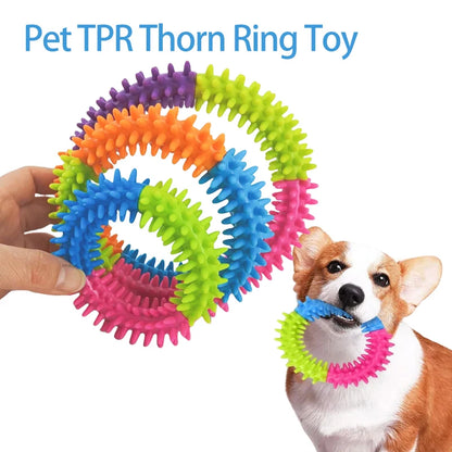 Tri-Color TPR Thorn Ring Dog Toy