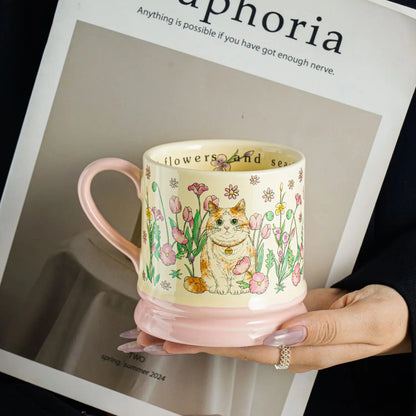 Niedliche Katzen-Keramiktasse mit Blumen